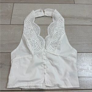 SHEIN White Lace Button-Up Blouse